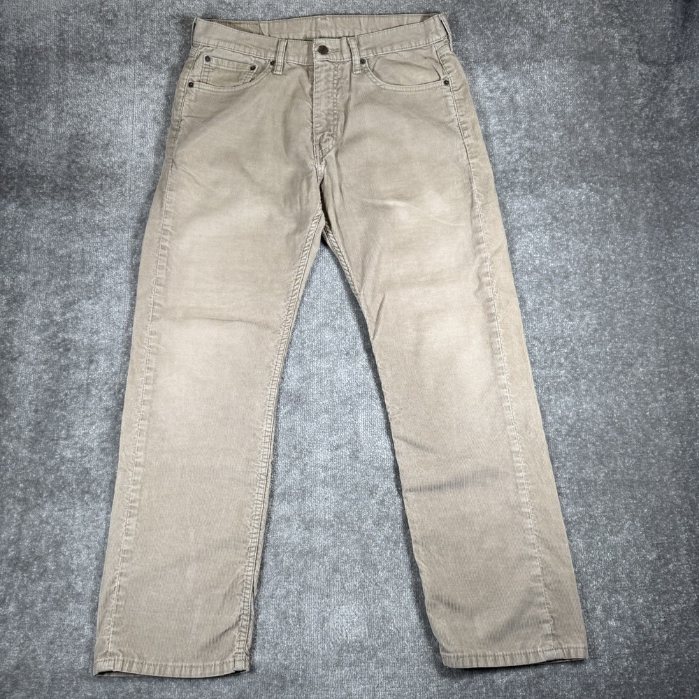 Levi's 505 Pants Men's 32x32 Beige Corduroy Straight Leg Distressed Grunge